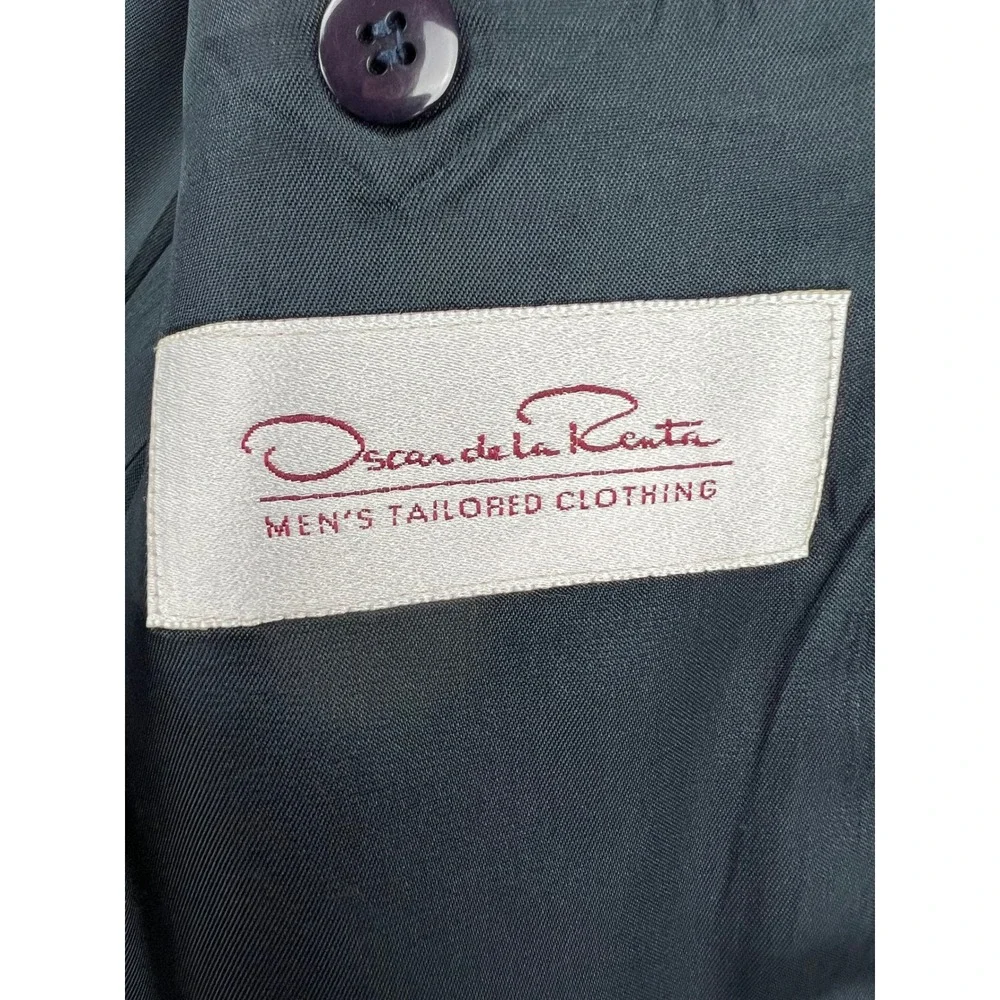 Oscar de la Renta Blazer Mens 42L Navy Blue Wool Sport Coat Crest Button Good